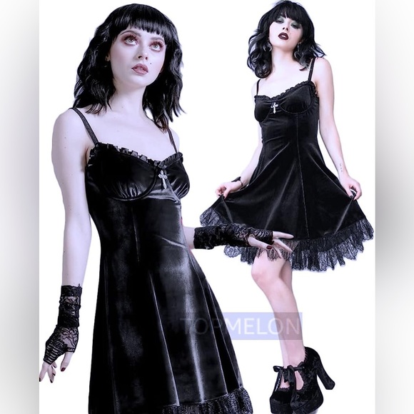TOPMELON Black Goth Emo Cross Dress - Picture 2 of 3